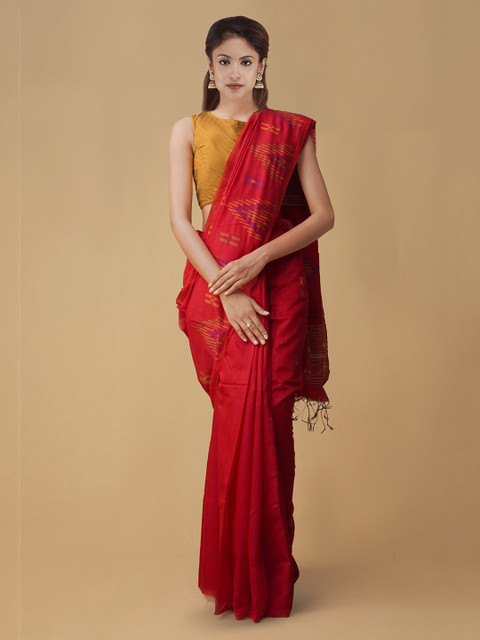 

Unnati Silks Red Silk Cotton Woven Design Maheshwari Handloom Saree