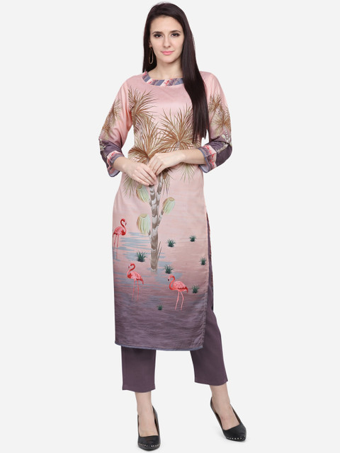 

VENISA Women Peach-Coloured Printed Straight Kurta