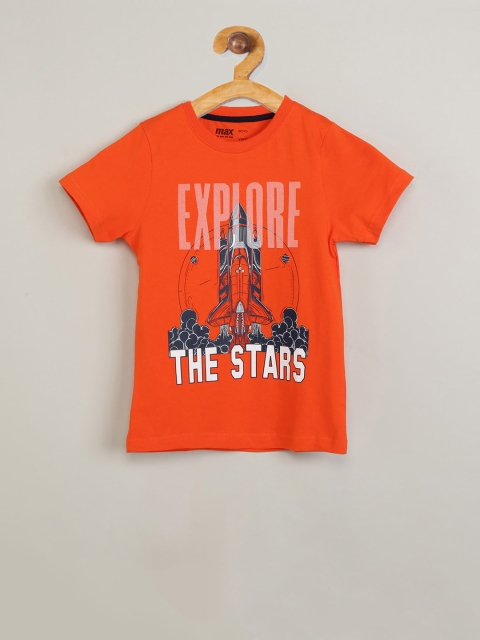 max Boys Orange & Black Printed Round Neck T-shirt