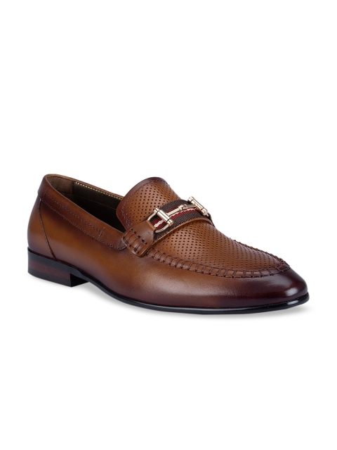 

ROSSO BRUNELLO Men Tan Brown Perforated Leather Formal Horsebit Loafer