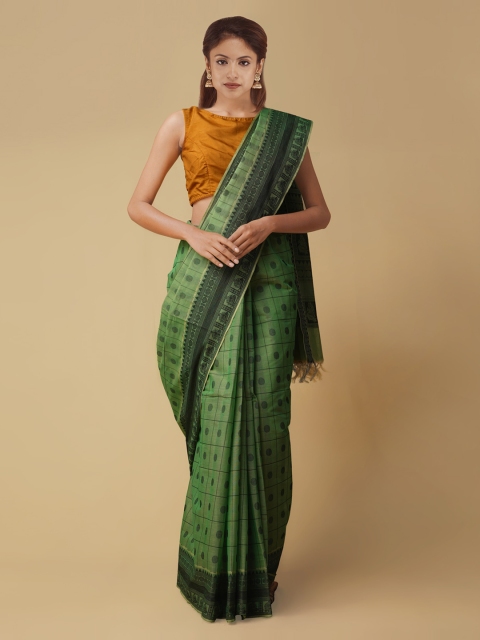 

Unnati Silks Green Woven Design Pure Cotton Handloom Saree