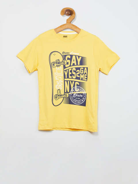 

max Boys Yellow Printed Round Neck T-shirt