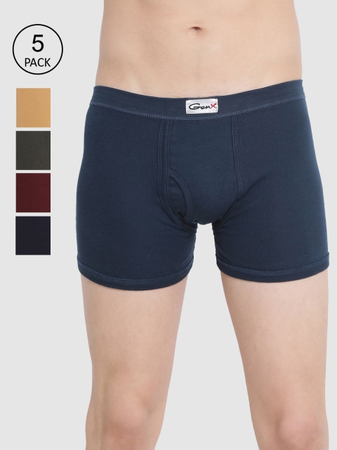 Genx Men Pack Of 5 Multicoloured Solid Trunks GENX_ELT_DRW_OE_5PC, Multi