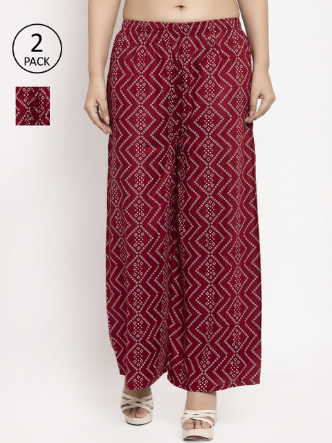 

KLOTTHE Women Pack of 2 Maroon Printed Straight Palazzos