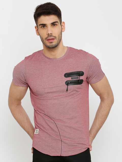 

Rex Straut Jeans Men Maroon Striped V-Neck T-shirt