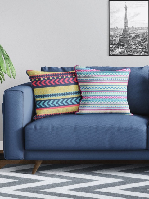 

BIANCA Multicoloured Set of 2 Abstract Square Cushion Covers, Multi