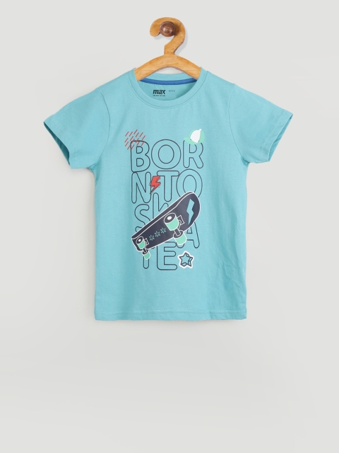 

max Boys Blue Printed Round Neck T-shirt