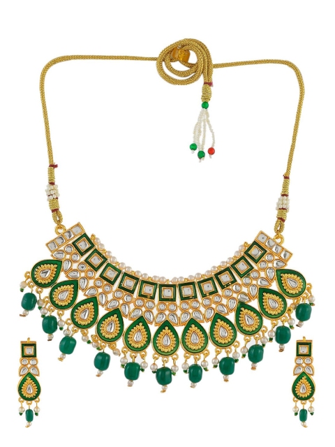 

Ethnic Gold-Plated Green Stone-Studded Kundan Jewellery Set For Women & Girls.