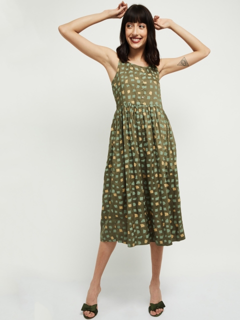 

max Women Green Printed Fit and Flare Dress
