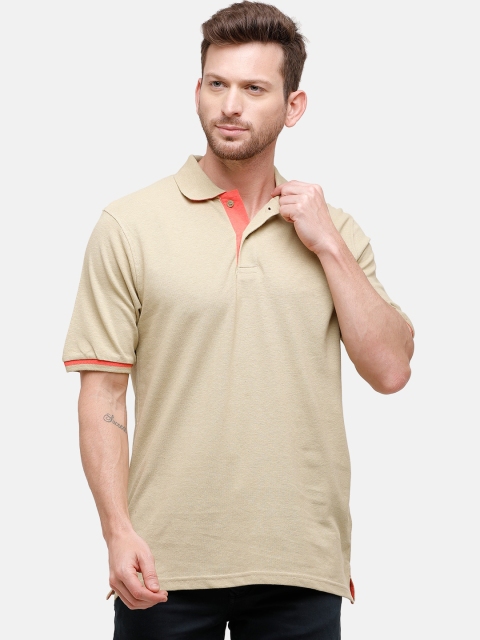 

CAVALLO by Linen Club Men Beige Solid Polo Collar Cotton Linen T-shirt