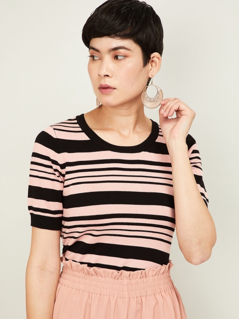 

Bossini Women Pink Striped Fitted Top