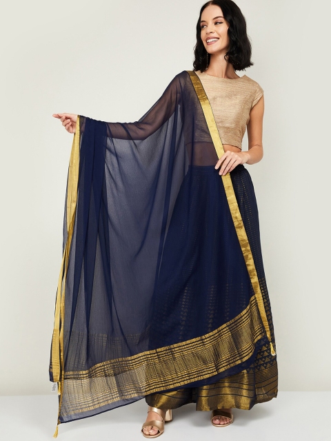 

Melange by Lifestyle Navy Blue & Gold-Toned Solid Dupatta