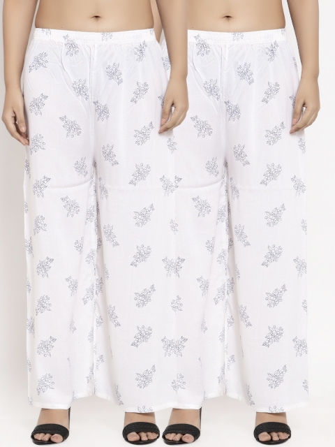 

KLOTTHE Women Pack of 2 Off-White Printed Straight Palazzos