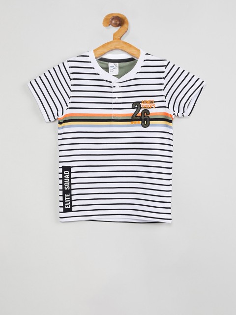 

max Boys White & Black Striped V-Neck T-shirt