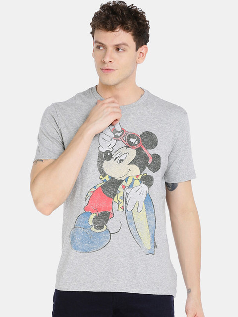 

GAP Men Grey Mickey Mouse Printed Round Neck T-shirt