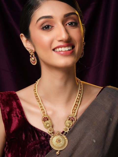 

Rubans 24K Gold-Plated & Pink Ruby Stone-Studded Beaded Jewellery Set