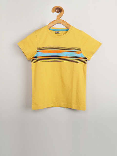 

max Boys Yellow & Blue Striped Round Neck T-shirt