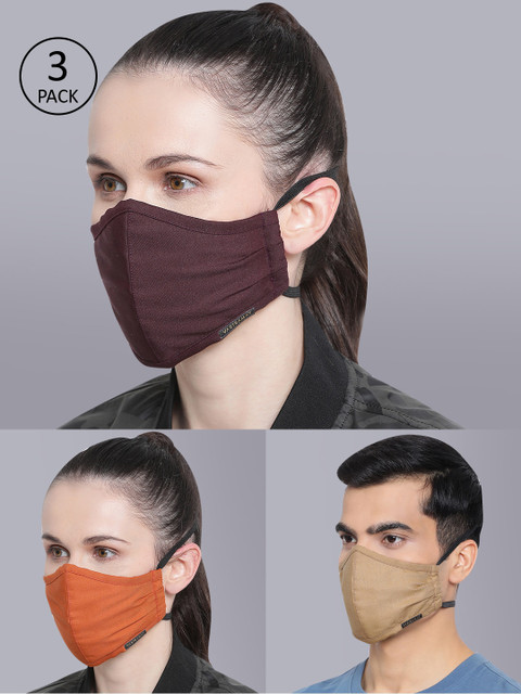

VASTRAMAY Unisex Pack Of 3 Solid 3-Ply Reusable Adjustable Face Mask, Burgundy