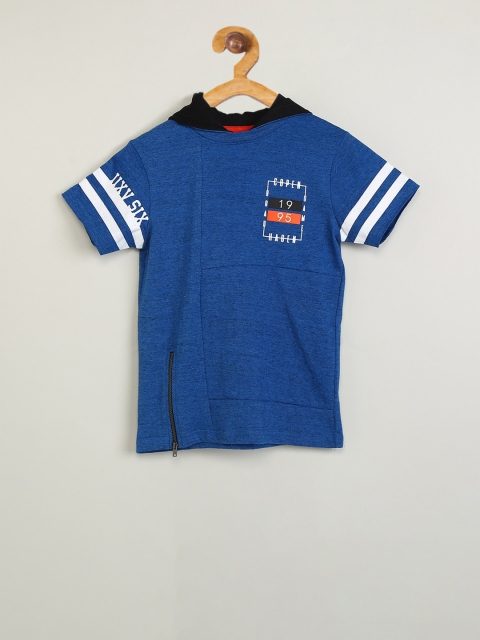 

max Boys Blue Printed Mandarin Collar T-shirt