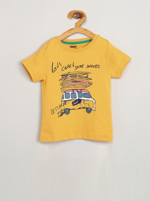 

max Boys Yellow Printed Round Neck T-shirt