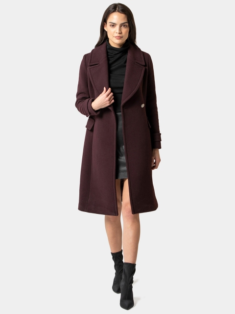 

Forever New Women Maroon Solid Tailored Fit Longline Overcoat
