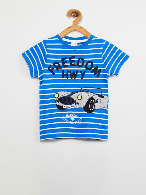 

max Boys Blue Striped Cotton T-shirt