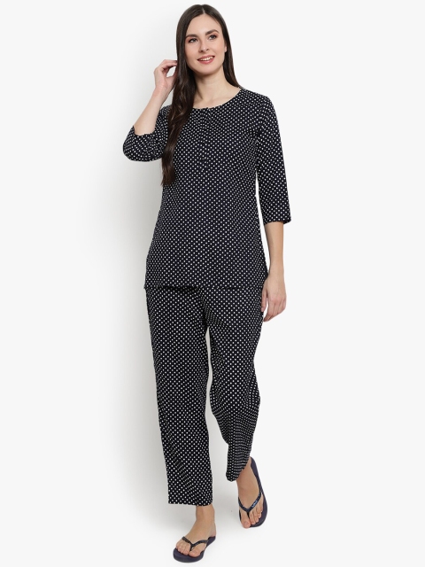 

Desi Rang Women Black Polka Dots Printed Night suit