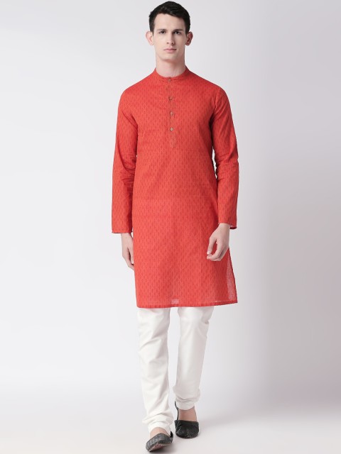 

Ethnicity Men Red Woven Design Straight Kurta