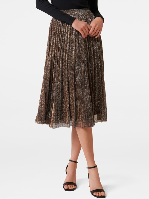 

Forever New Women Gold Coloured Self Design Accordion Pleated A-Line Skirt