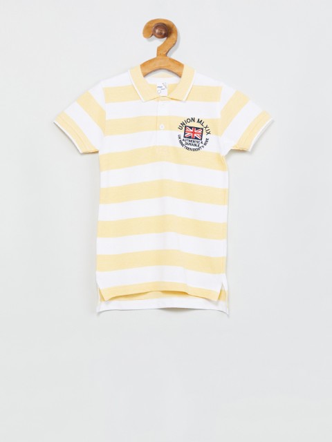 

max Boys Yellow Striped Round Neck T-shirt