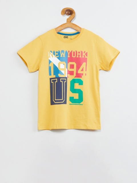 

max Boys Yellow Printed Round Neck T-shirt