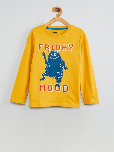 

max Boys Yellow Printed Round Neck T-shirt
