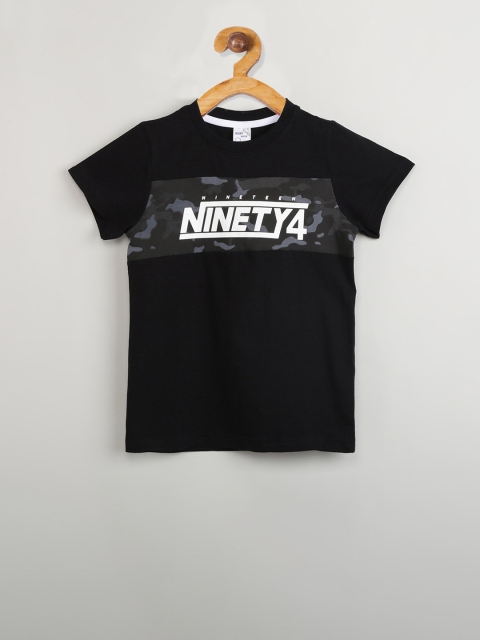 

max Boys Black Printed Round Neck T-shirt