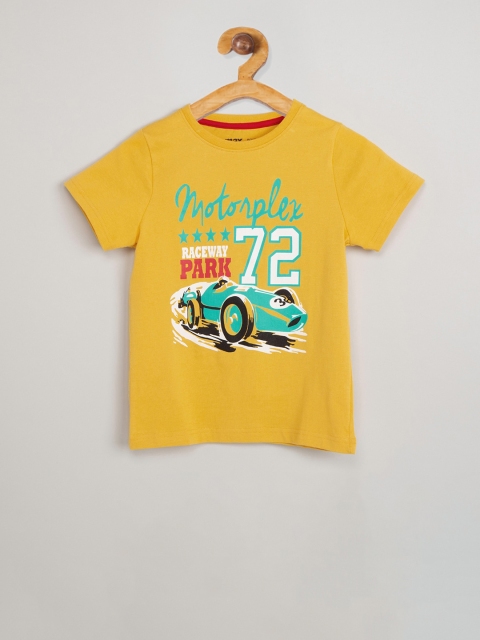 max Boys Yellow Printed Round Neck T-shirt