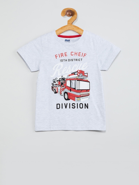 

max Boys Grey Printed Round Neck T-shirt