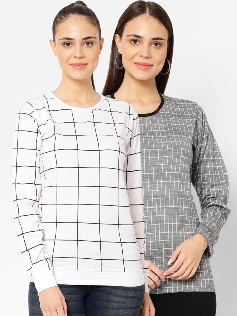 

VIMAL JONNEY Women Pack Of 2 Checked T-shirts, White