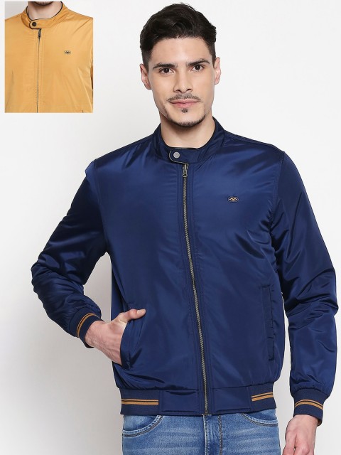 

Mufti Men Navy Blue & Mustard Yellow Solid Reversible Bomber Jacket