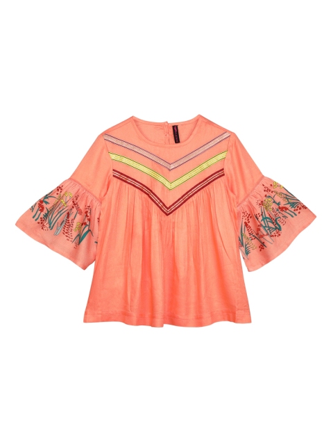 

Ishin DESIGNER STUDIO Girls Orange Floral Printed A-Line Top