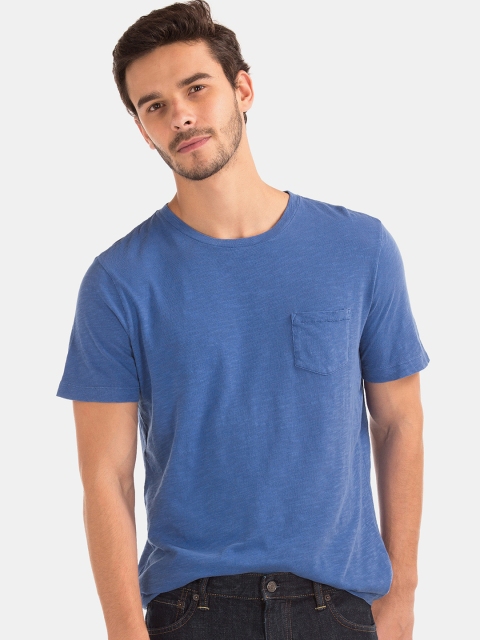 

GAP Men Blue Garment Dyed Slub Cotton T-Shirt