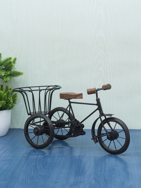 

WISHTANK Black Handicraft Wrought Iron Tricycle With Flower Basket Showpiece