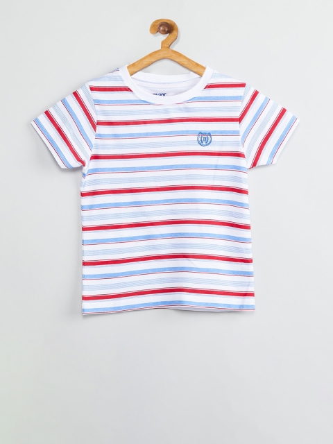

max Boys Blue Striped Round Neck T-shirt