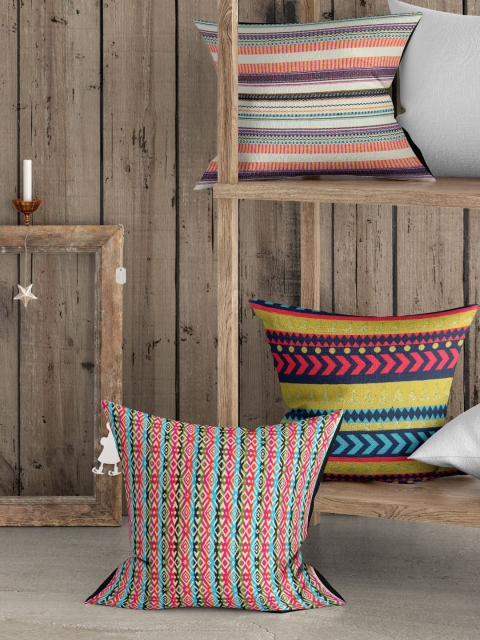 

BIANCA Set of 3 Multicoloured Geometric Square Cushion Covers, Multi