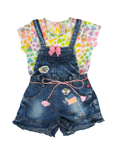 

Babys Day Infant Girls Pink & Blue Denim Dungarees & Printed T-shirt