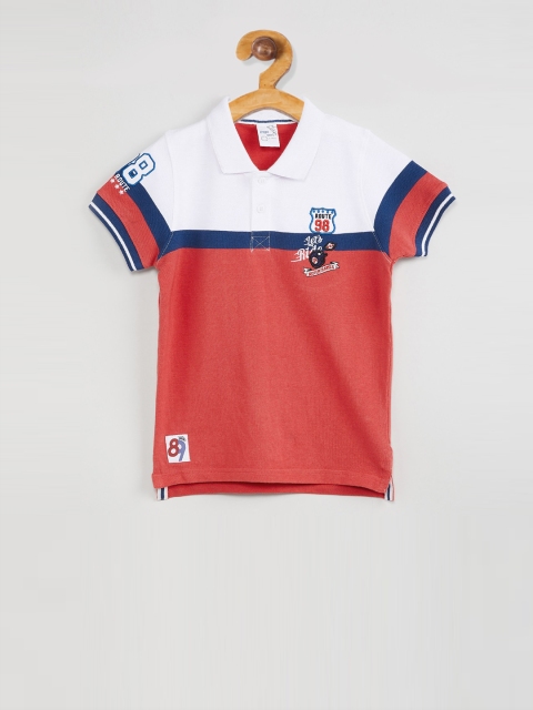 

max Boys White & Red Colourblocked Polo Collar T-shirt