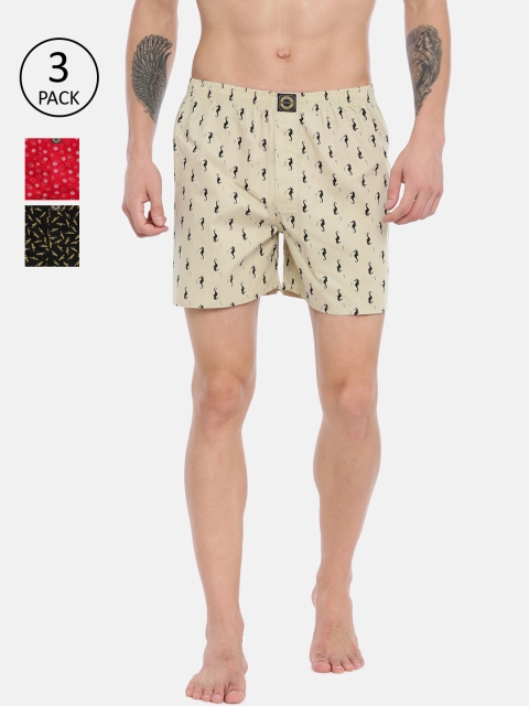 

Joven Men Pack Of 3 Printed Pure Cotton Boxers JB3P-ROTRSH, Red