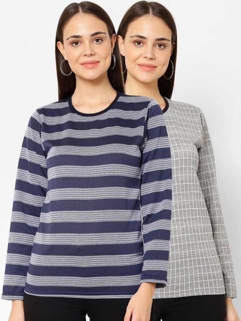 

VIMAL JONNEY Women Multicoloured Striped Hood T-shirt, Multi