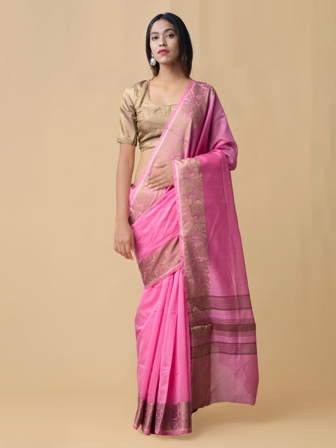 

Unnati Silks Pink Solid Mangalagiri Saree