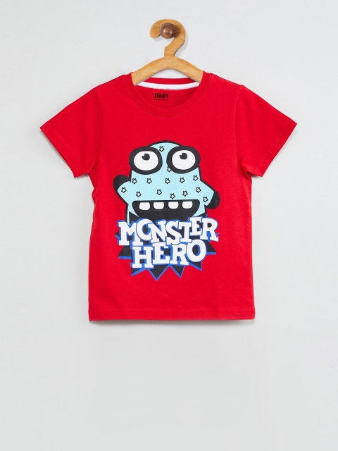 max Boys Red Printed Round Neck T-shirt