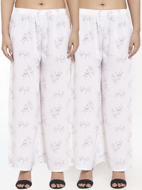 

KLOTTHE Women Pack of 2 White Printed Straight Palazzos