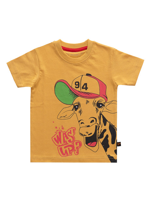

Kid Studio Boys Mustard Printed Round Neck T-shirt